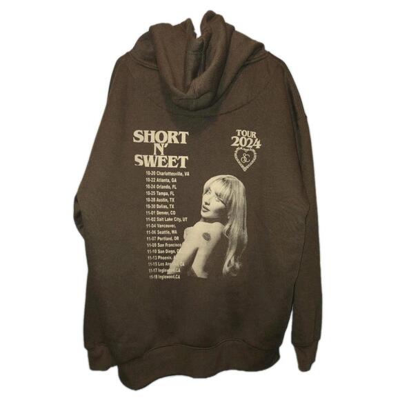 SABRINA CARPENTER SHORT N SWEET BROWN TOUR DOUBLE SIDED HOODIE SZ 3XL NEW 🔥 - Picture 2 of 8